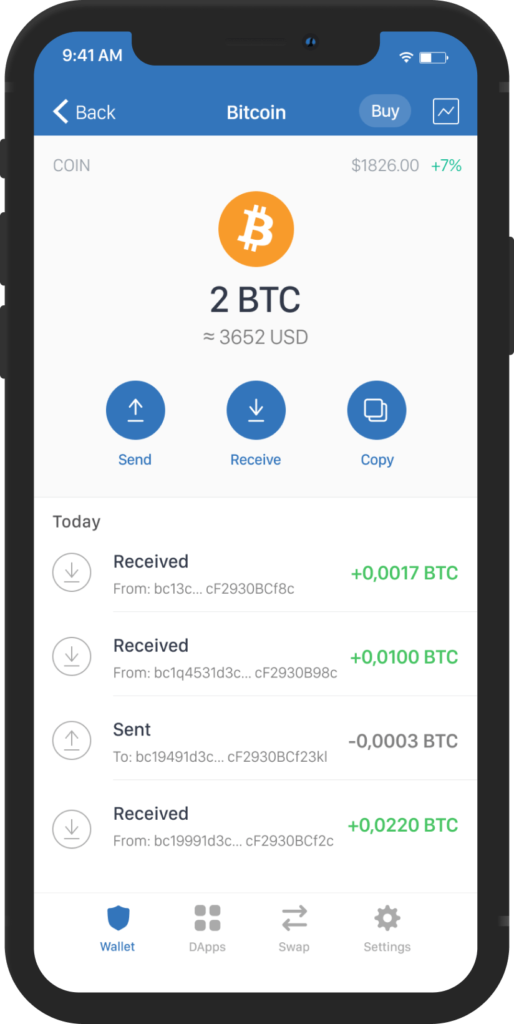 screenshot of bitcoin wallet