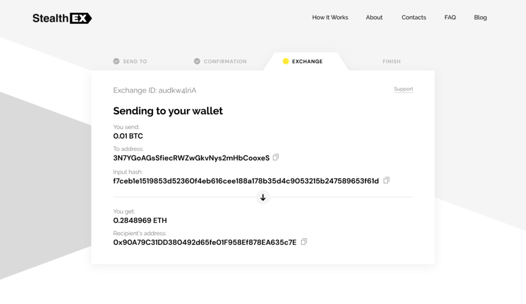 How To Exchange Cryptocurrency On StealthEX Exchange_Sending