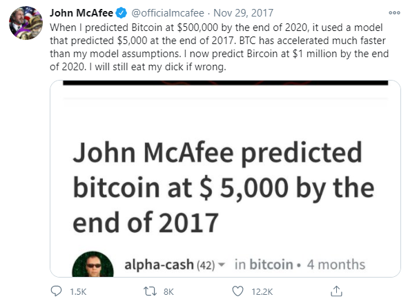 BTC price prediction 2021 McAfee