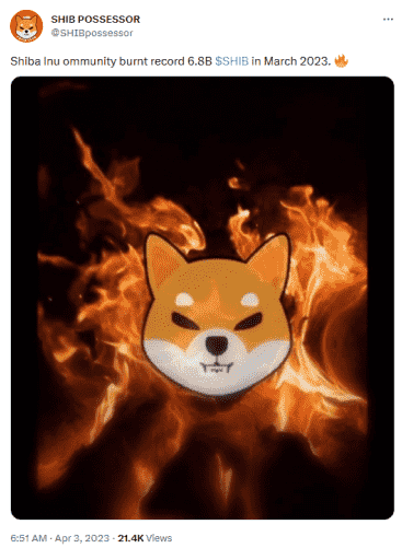 Shiba Inu ommunity burnt 6.8B SHIB