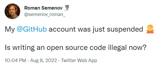 Roman Semenov's GitHub was suspended