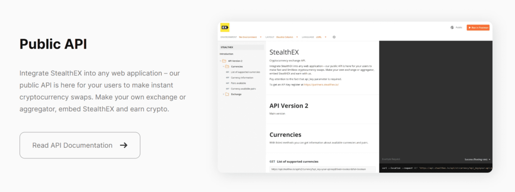 StealthEX API Integation